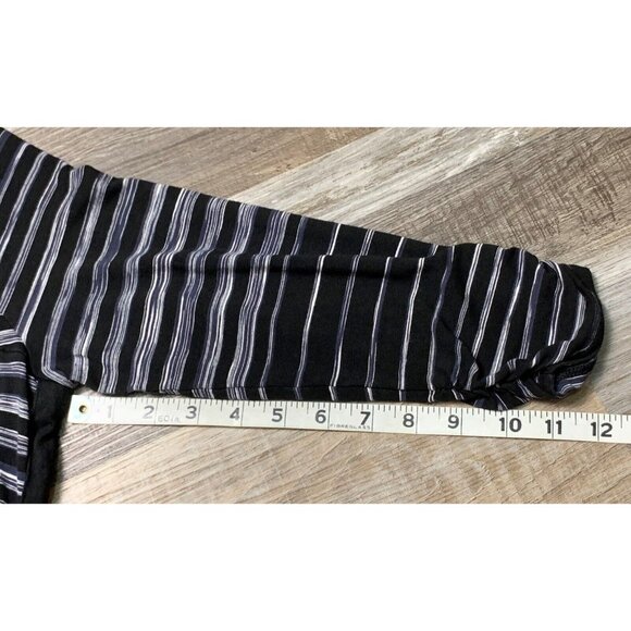 White House Black Market Striped Black Gray Ruched 3/4 Sleeve Dress Square Small - Picture 15 of 16